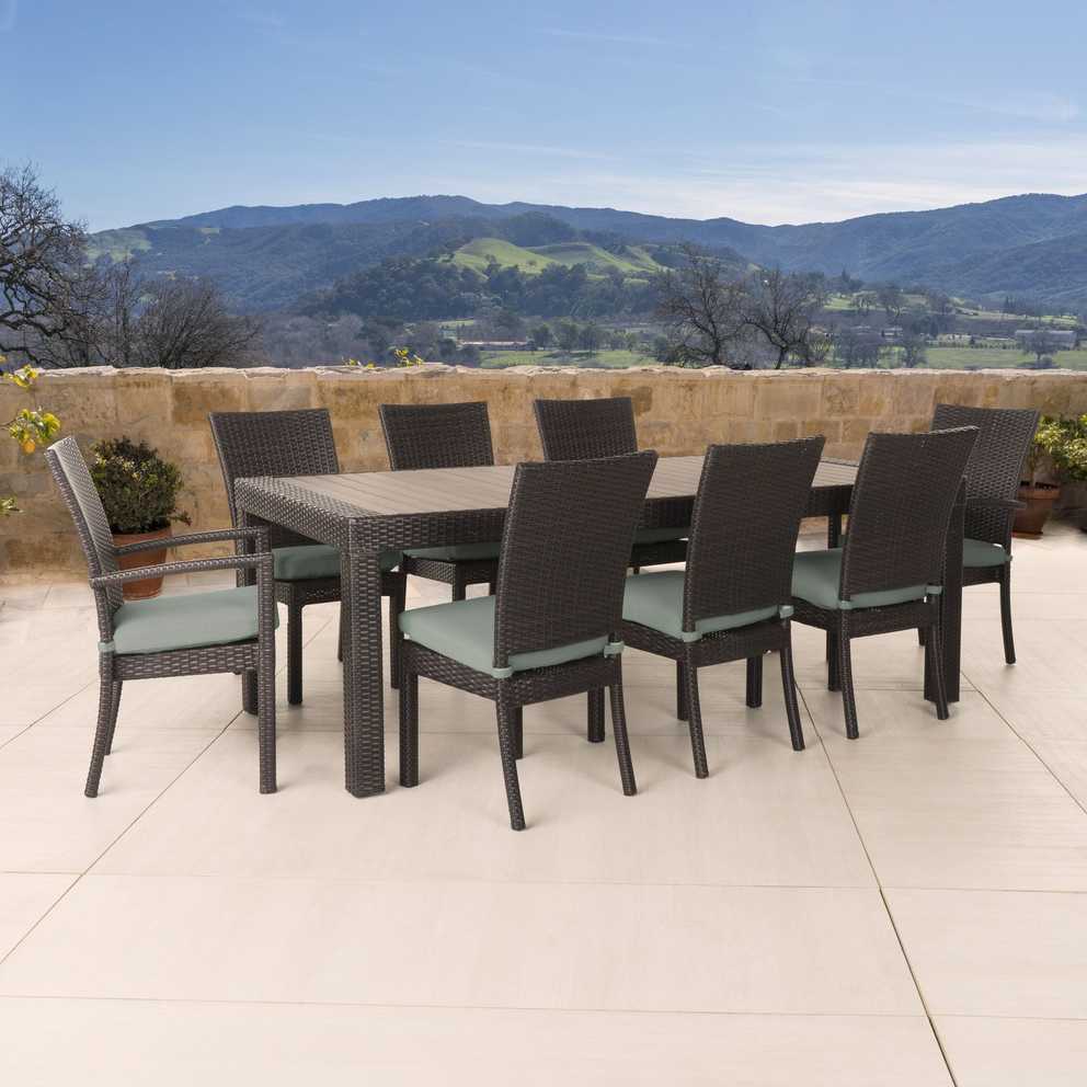 Patio Seating 9 Piece Patio Dining Sets 7 Of 15 Photos   9 Piece Laurie Patio Dining Set In Espresso Decorafit Home In 9 Piece Patio Dining Sets 