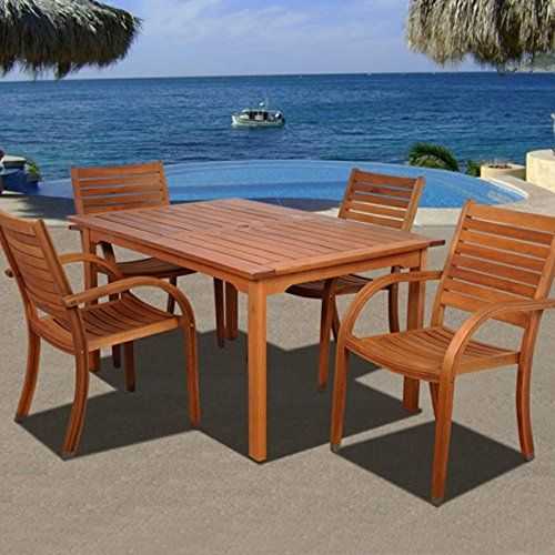 Patio Seating Rectangular Teak and Eucalyptus Patio Dining Sets (4 of