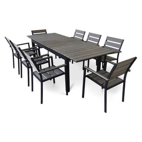 Urban Furnishing 9 Piece Eco Wood Extendable Outdoor Patio Dining Set Intended For Gray Extendable Patio Dining Sets (Photo 8 of 15)