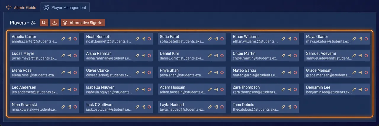 Capital Budgeting admin panel showing how to add and manage students