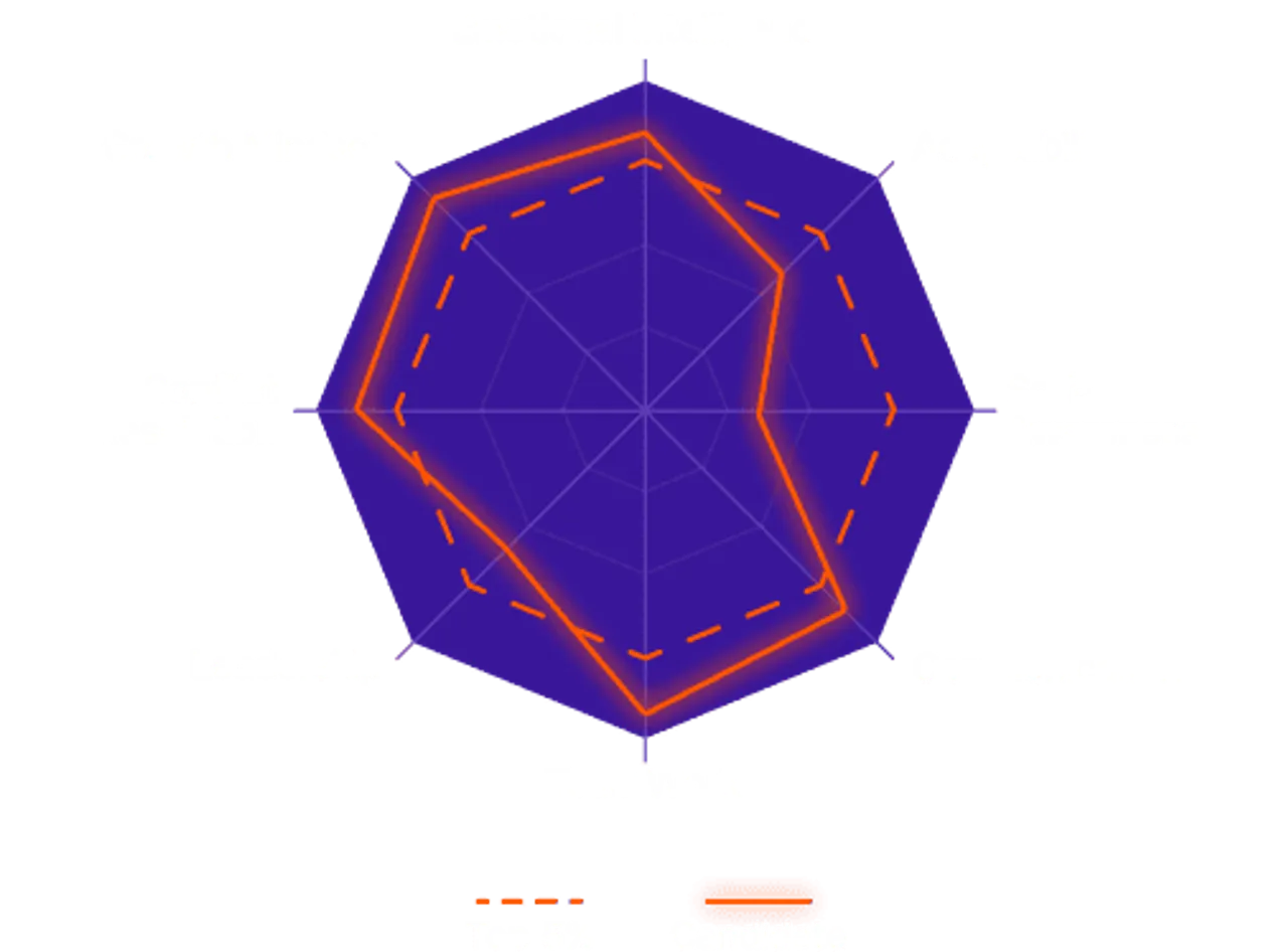 Finsimco's assessment report compares each candidate's skill profile against the top 5% of the benchmark pool