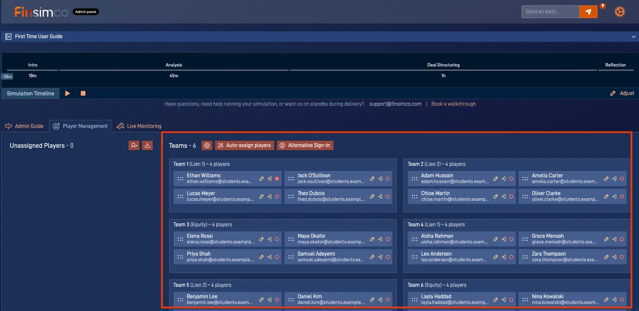 Debt Restructuring admin panel showing how to set up participants and stakeholder teams