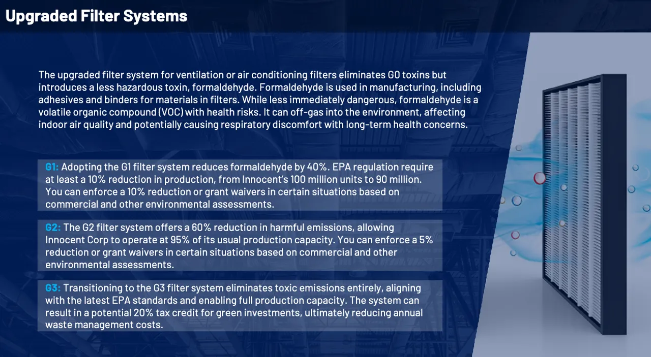 Image showing how to compare the filter alternatives used in the ESG simulation