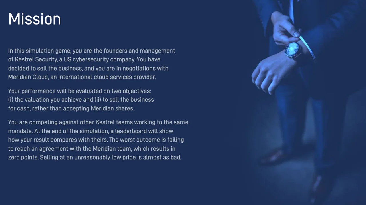 M&A simulation showing the role and mission