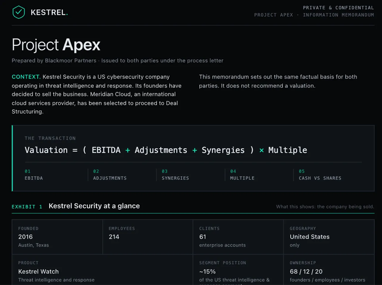 The brief used in the M&A simulation