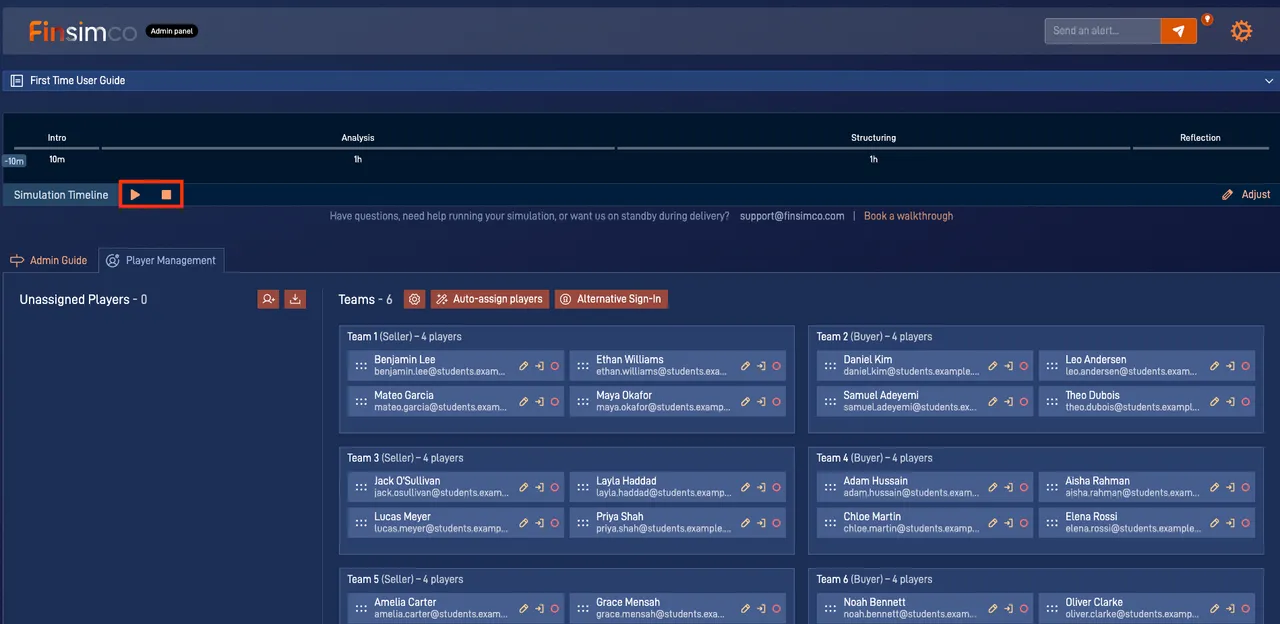 M&A admin panel showing how to start and manage progression