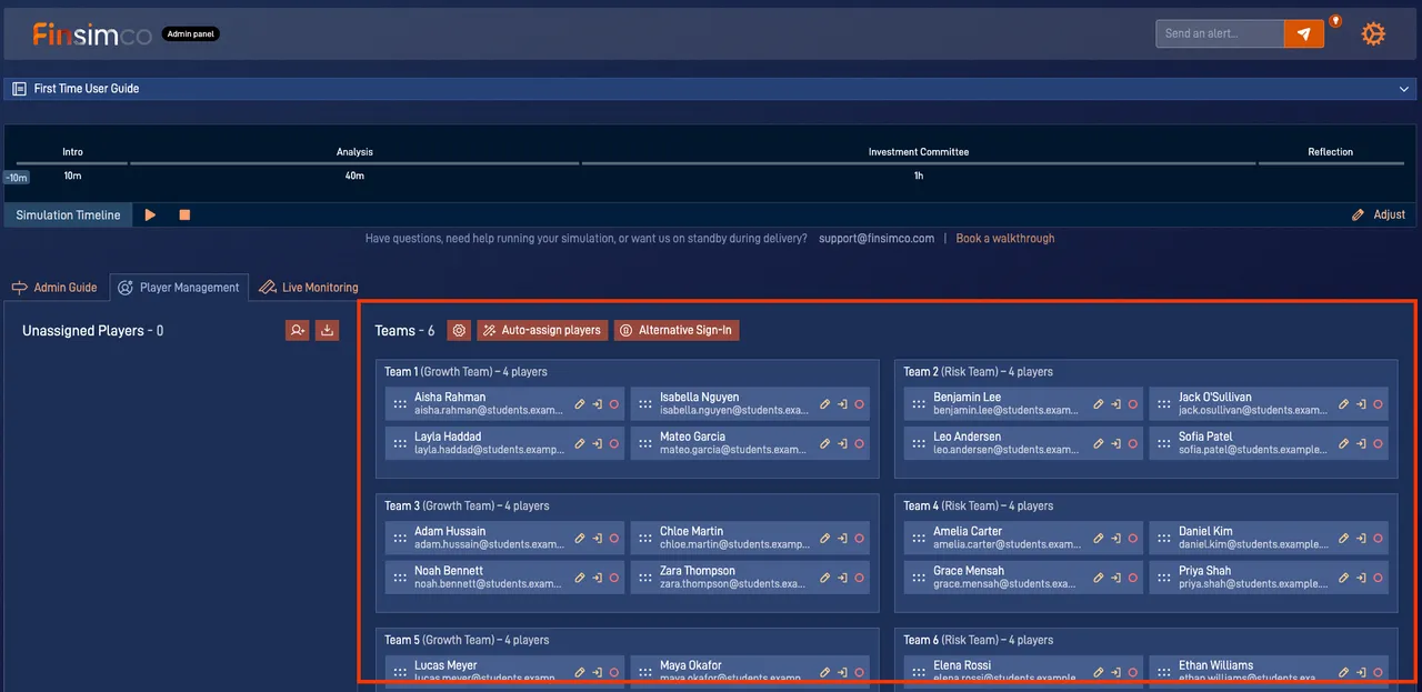 PESTLE Analysis admin panel showing how to set up teams and roles