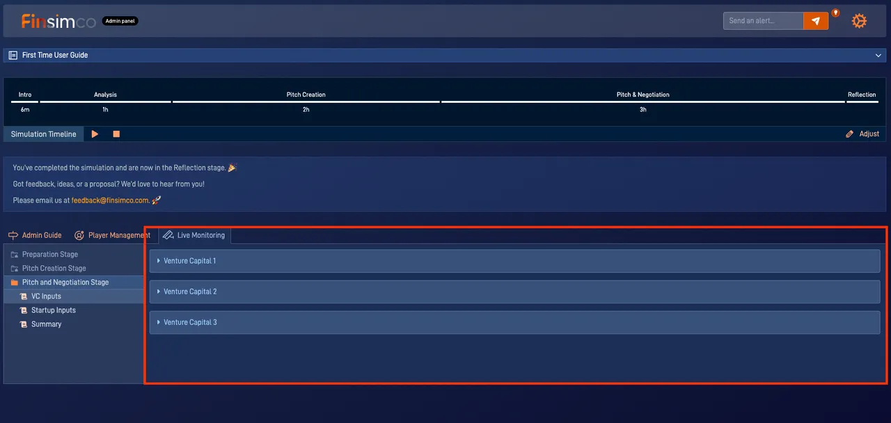 Startup Creation simulation showing the team decisions