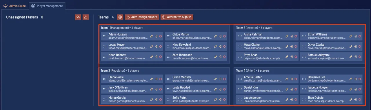 ESG admin panel showing how to organise the stakeholder teams
