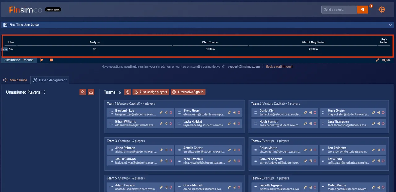 Startup Creation simulation showing how to control the simulation timeline