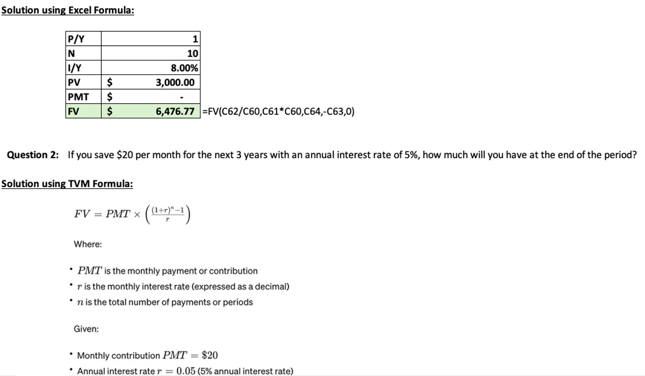 practise with worked Excel examples used in the Time Value of Money simulation