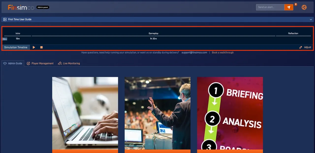 Go To Market simulation showing how to control the session timeline