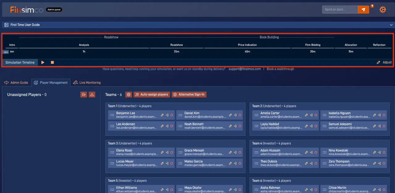 IPO simulation showing how to control the simulation timeline