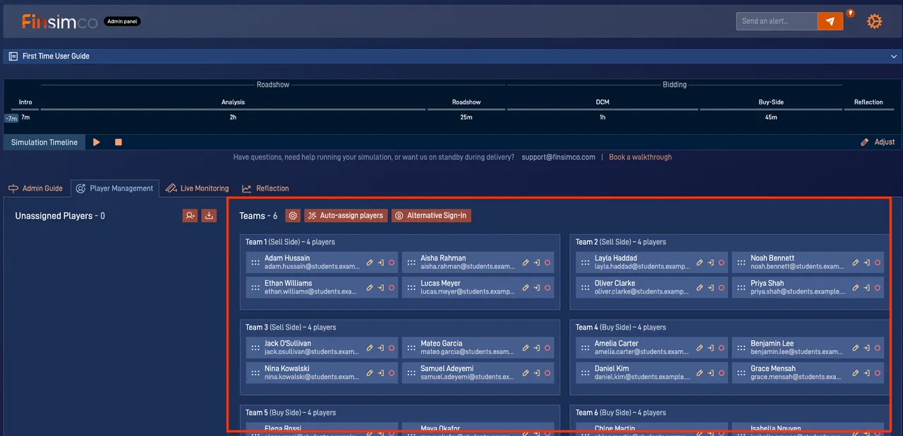 LBO admin panel showing how to set up participants, teams and roles