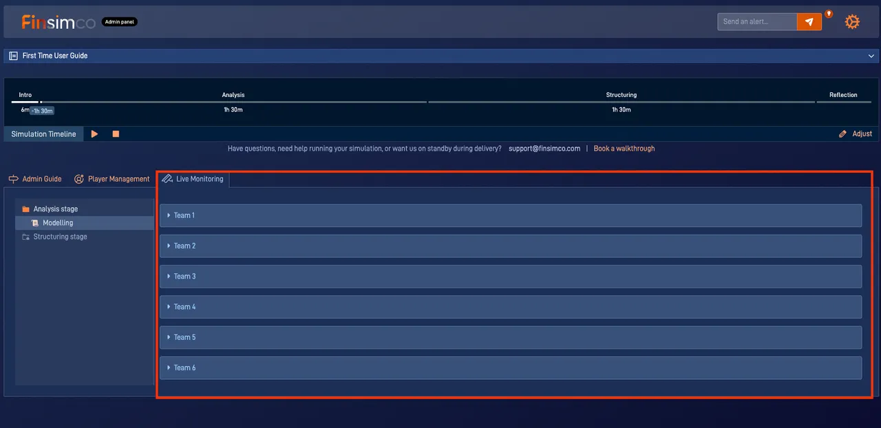 SWOT Analysis simulation showing the live monitoring section