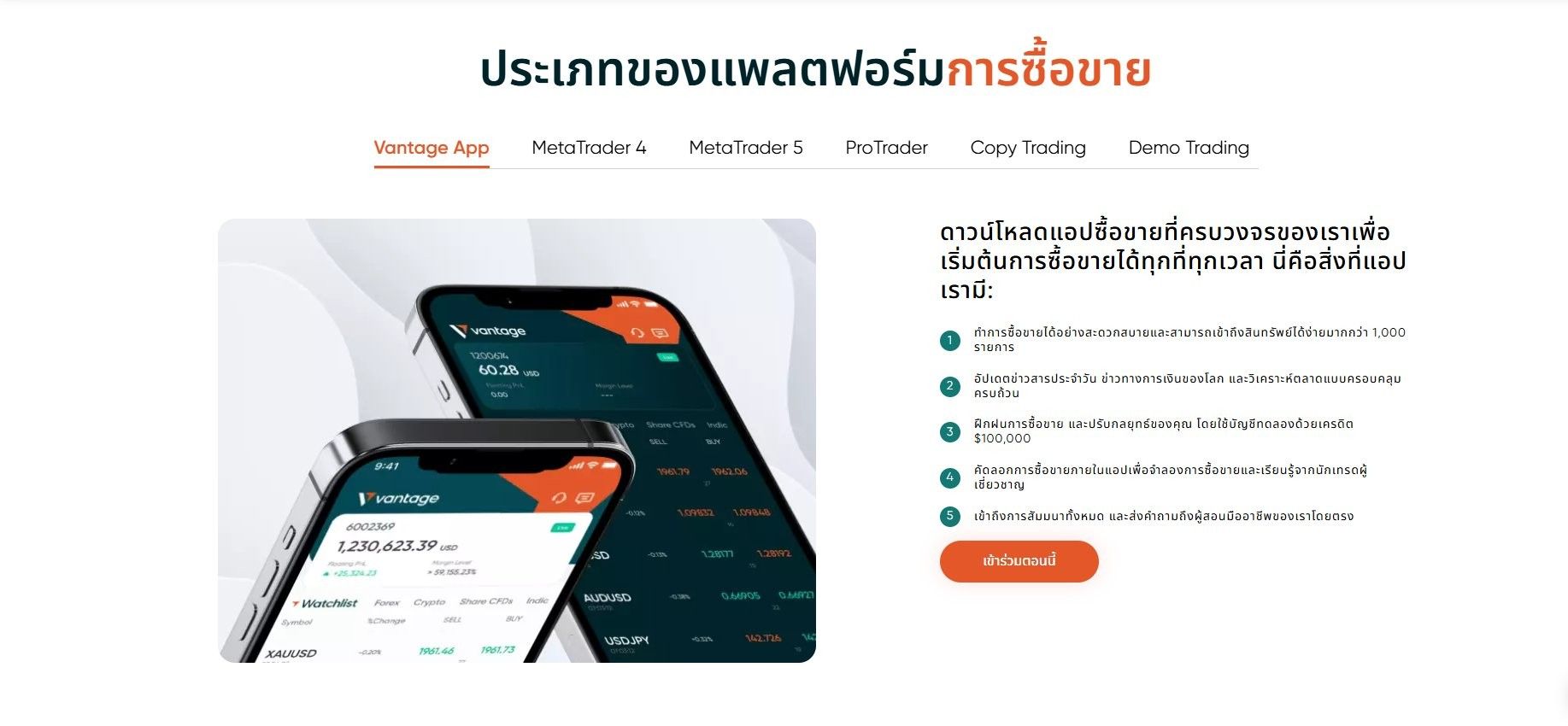 เเพลตฟอร์มการซื้อขายของ Vantage