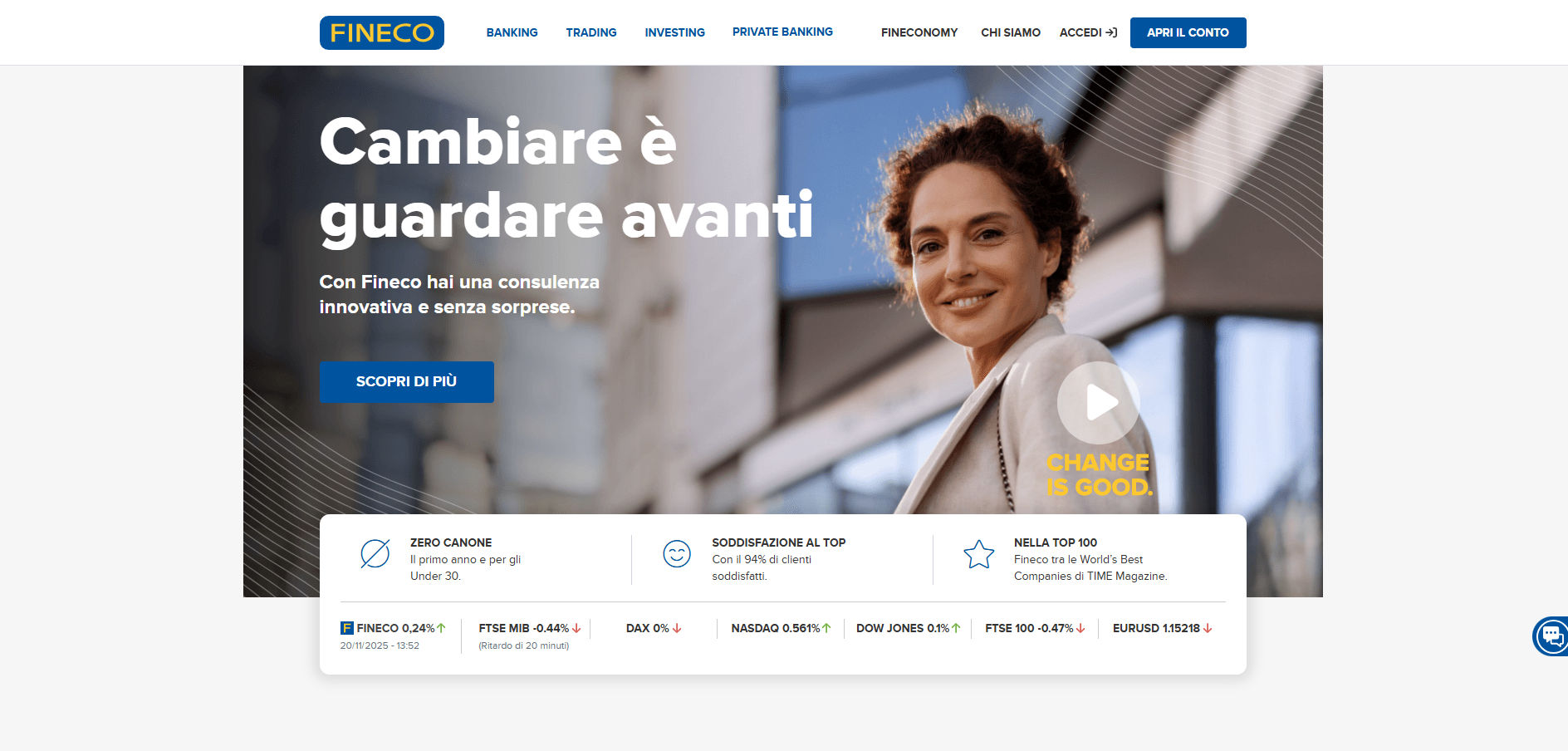 หน้าเว็บไซต์ของ Fineco