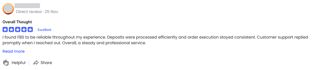 รีวิวจากผู้ใช้ FBS ใน Trustpilot 1 รีวิวจากผู้ใช้ FBS ใน Trustpilot 1