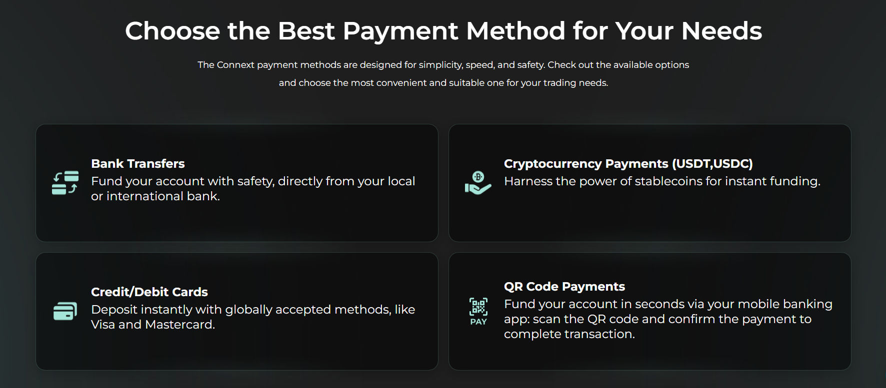 ช่องทางการฝากถอนเงินของ Connext ช่องทางการฝากถอนเงินของ Connext