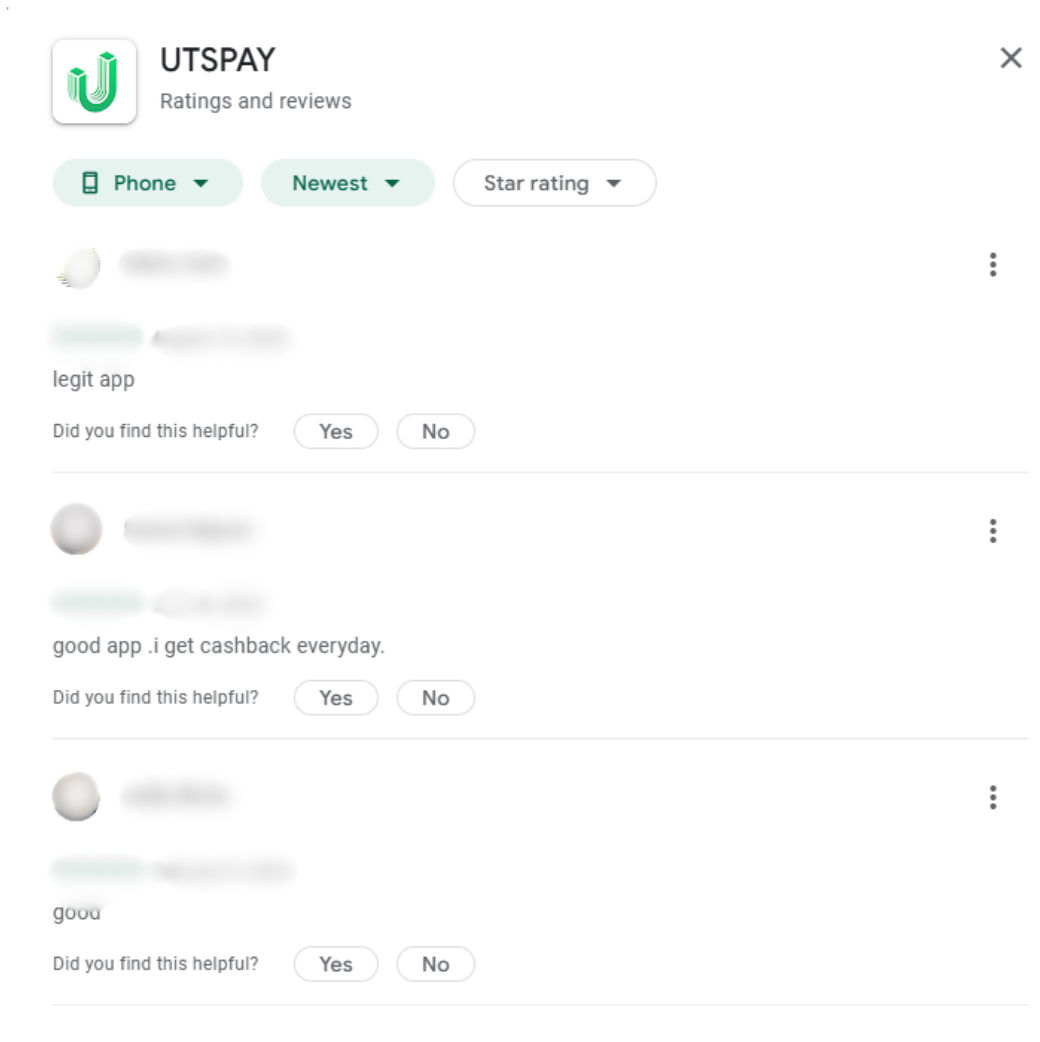 รีวิว UTSPAY จากผู้ใช้งานจริงใน Google Play