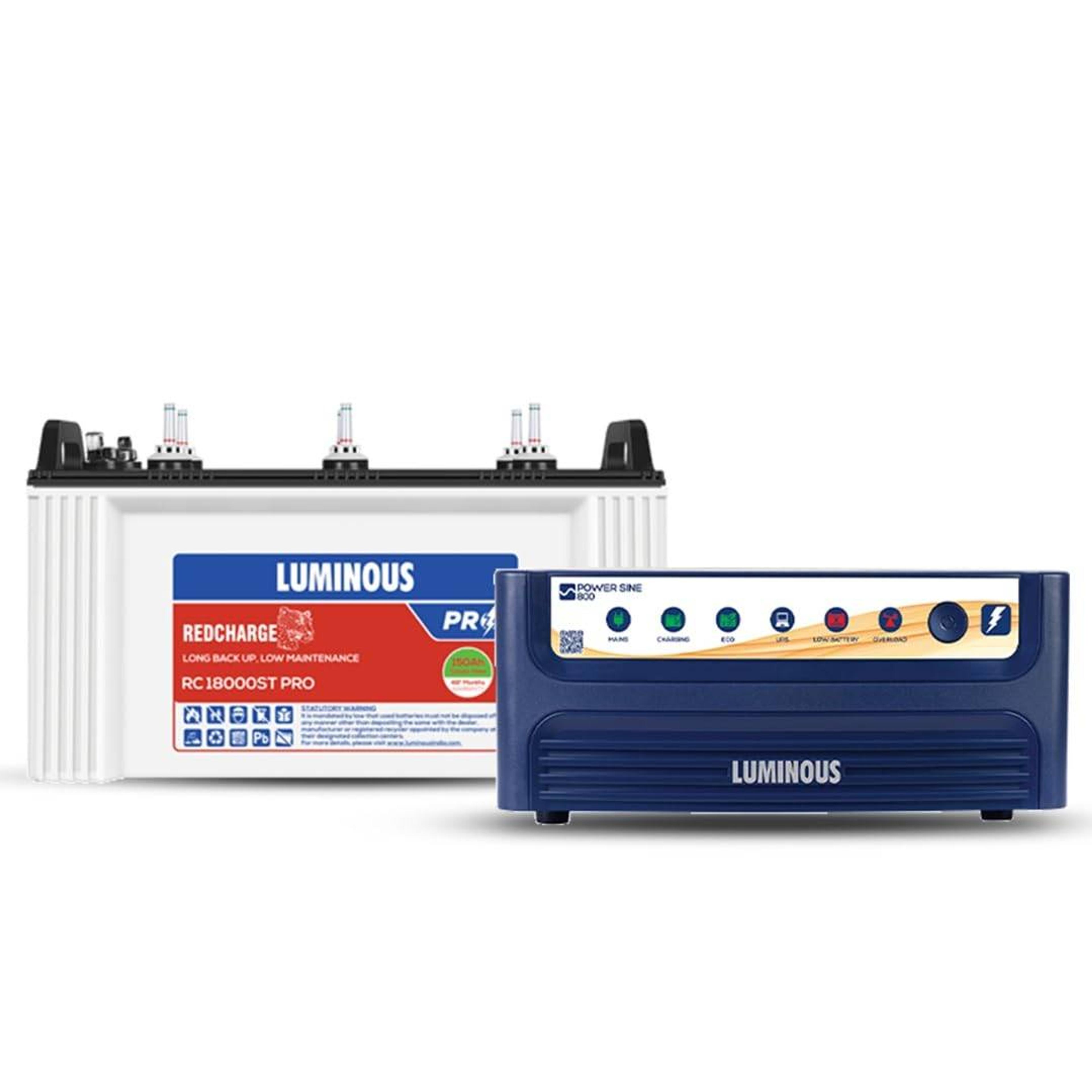 Luminous Power Sine 800 Pure Sine Wave Inverter with RC18000ST Short Inverter Battery Combo - Inveter & Battery Combo | Inveter & Battery Combo
