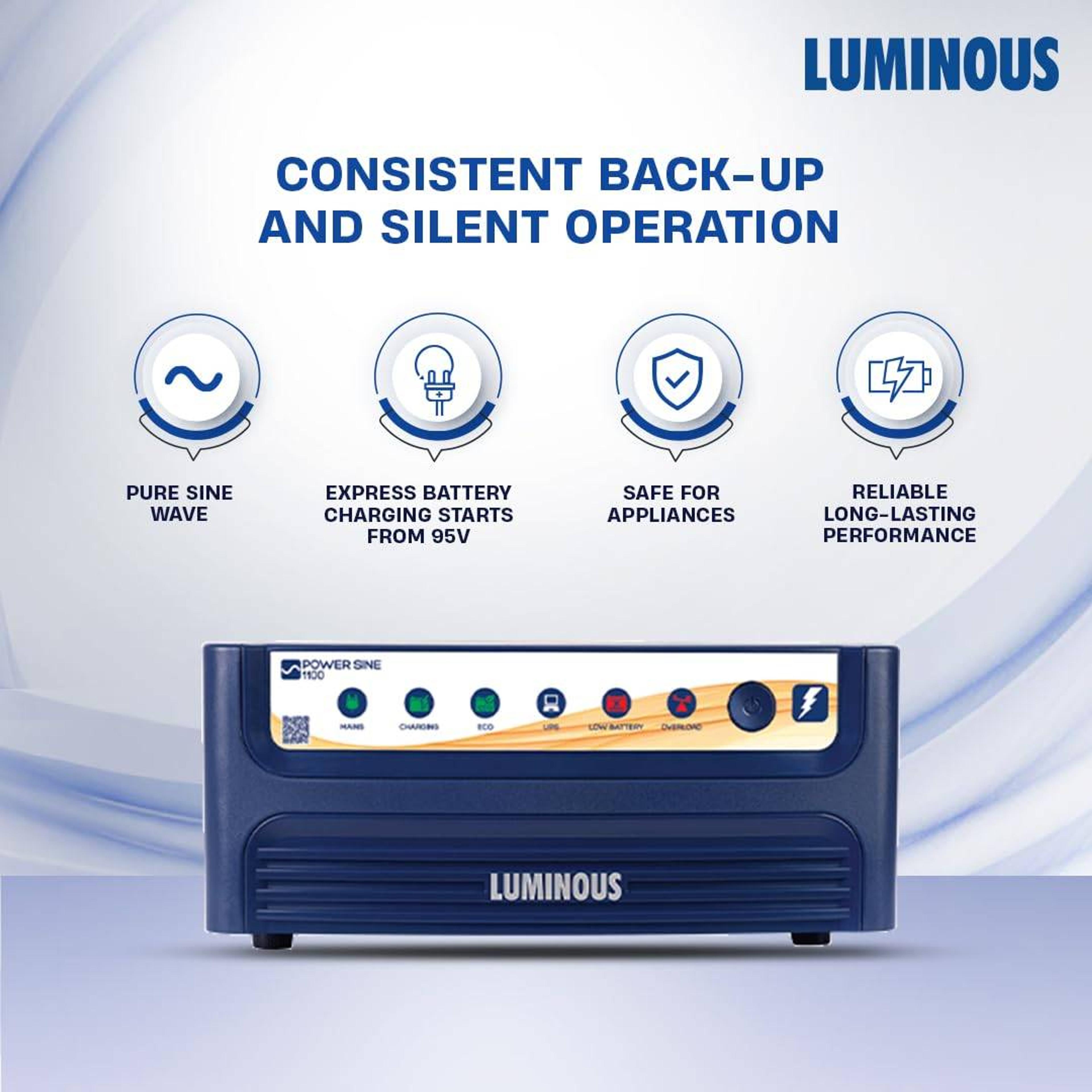 Luminous Power Sine 1100 (900VA/12V) Pure Sine Wave Inverter with RC18000ST Pro 150Ah Short Tubular Battery Combo with Trolley - View 3