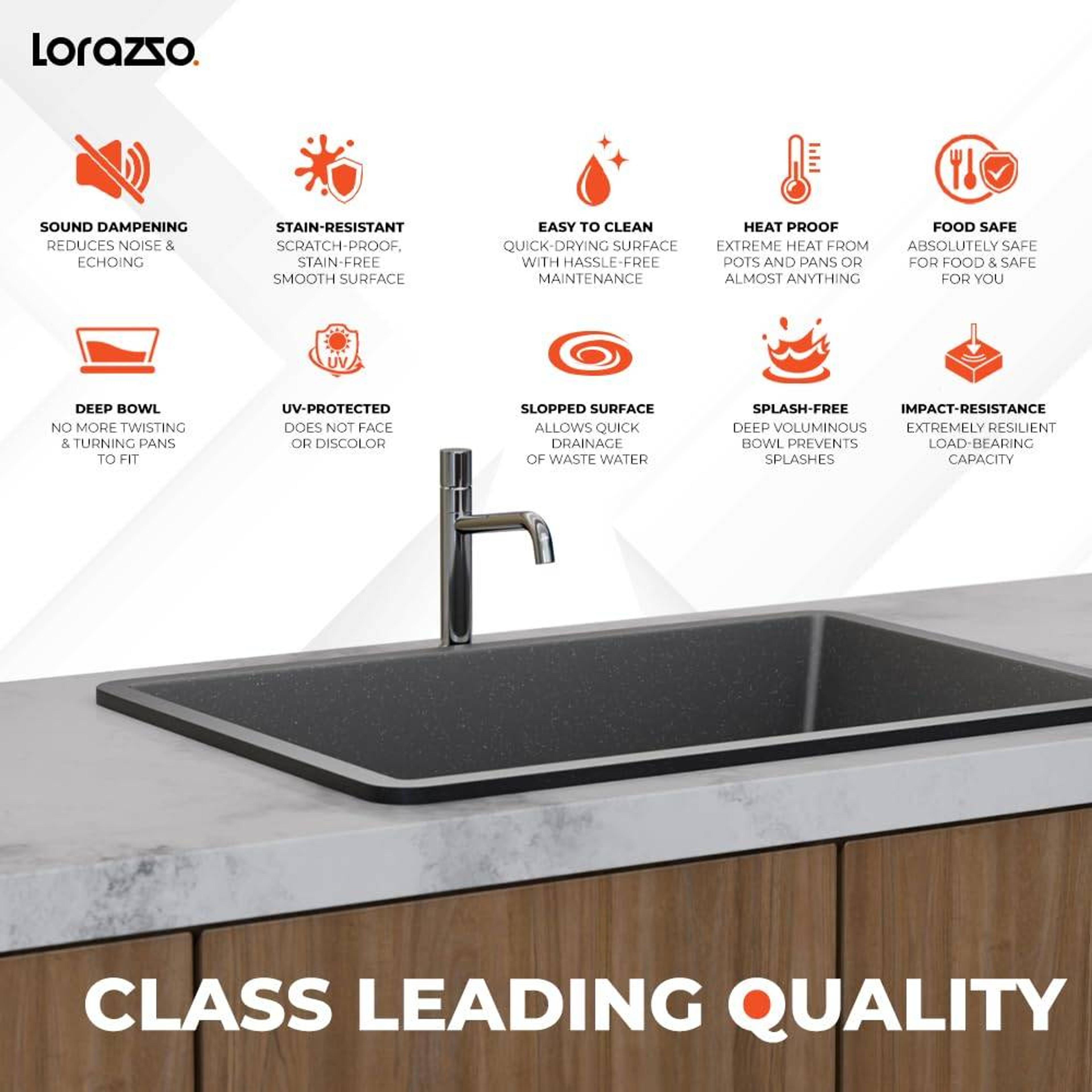 Lorazzo Quartz Kitchen Sink - View 3