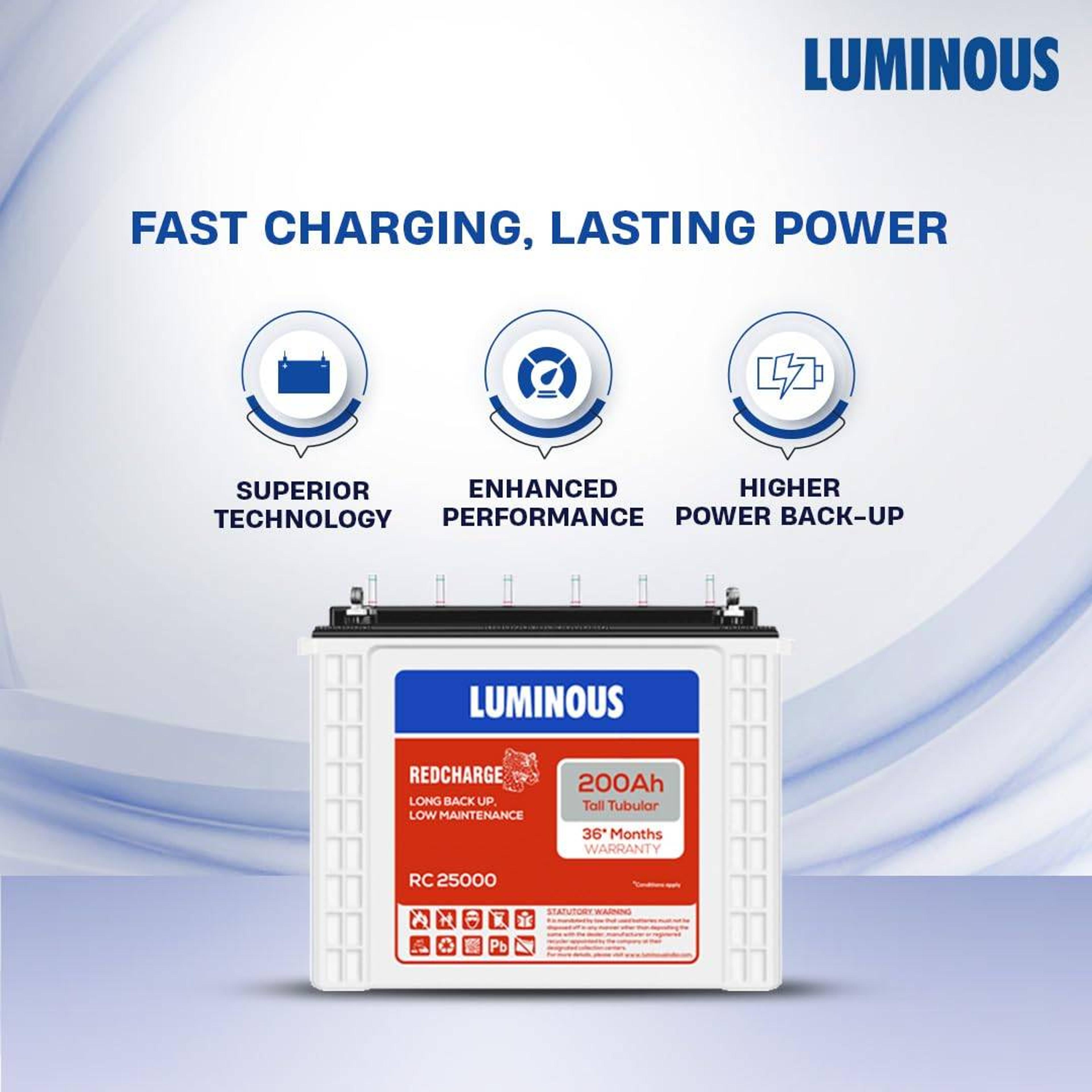 Luminous Power Sine 1100 Pure Sine Wave Inverter with RC25000 Tall Tubular Battery Combo - View 3