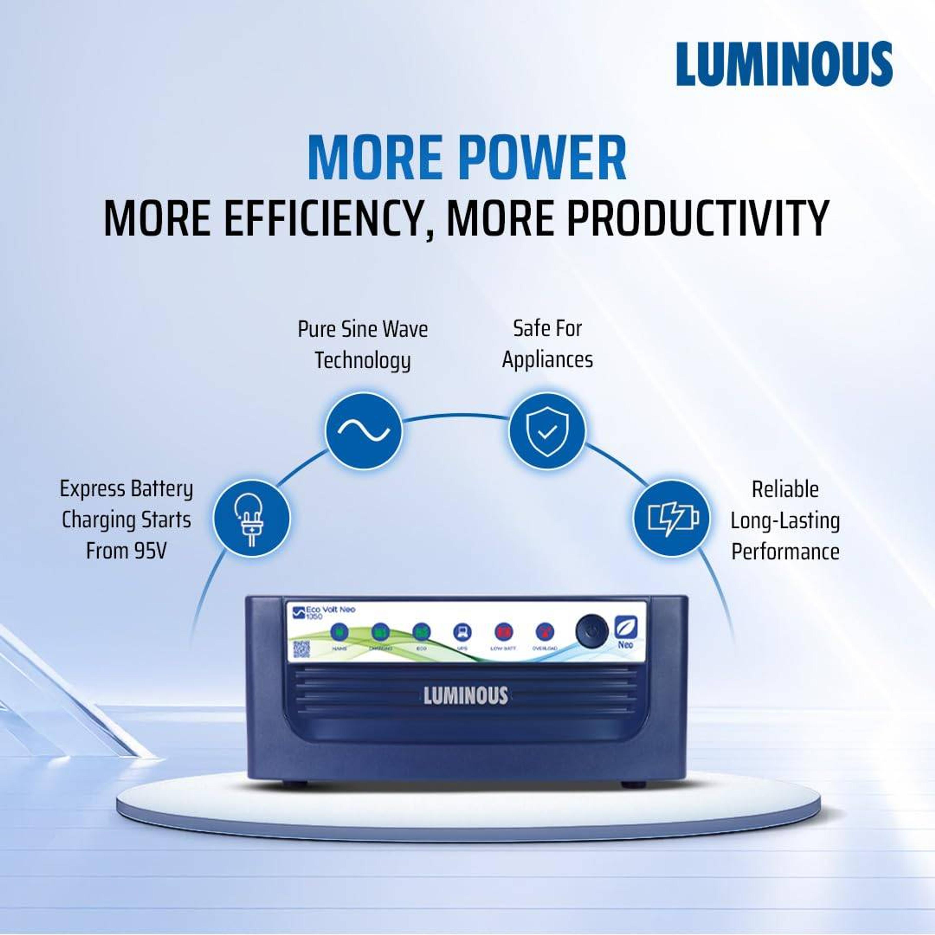 Luminous Eco Volt Neo 1050 Pure Sine Wave Inverter with RC18000 150 Ah Tubular Battery Combo - View 2