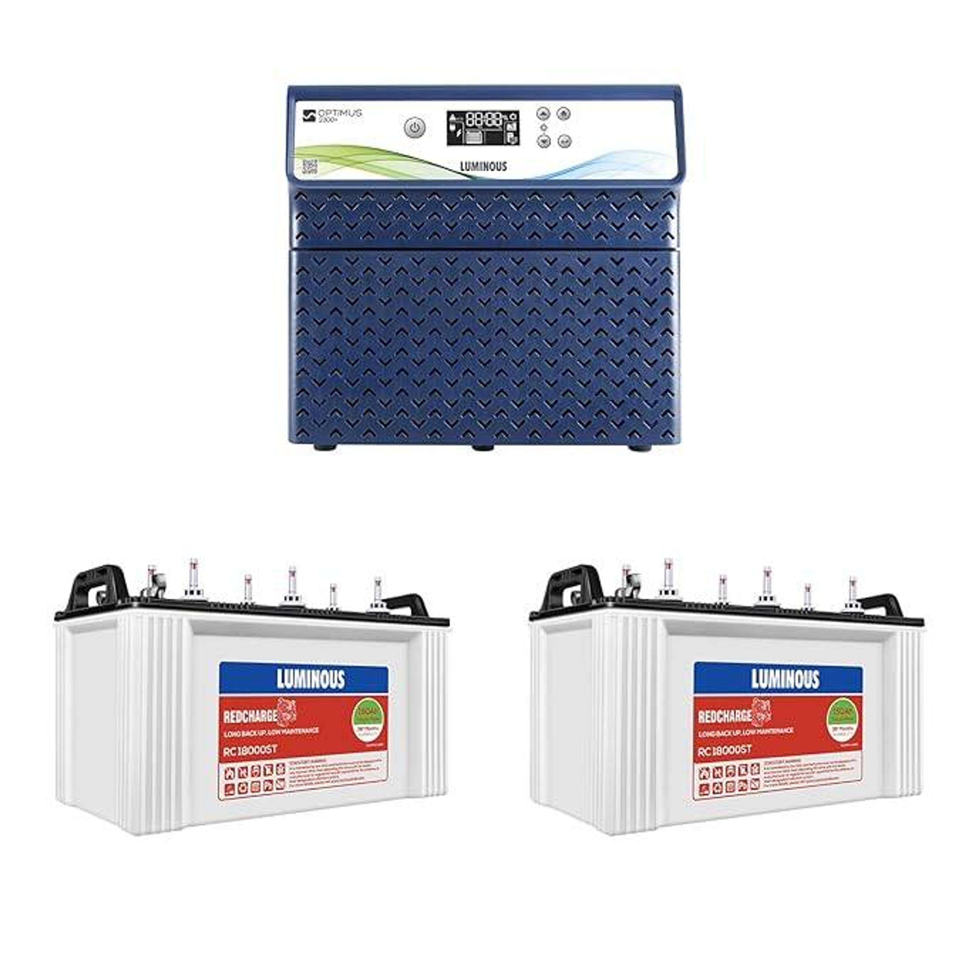 Luminous Optimus 2800+ Pure Sine Wave Inveter with Two RC18000ST Short Tubular Inverter Battery Combo