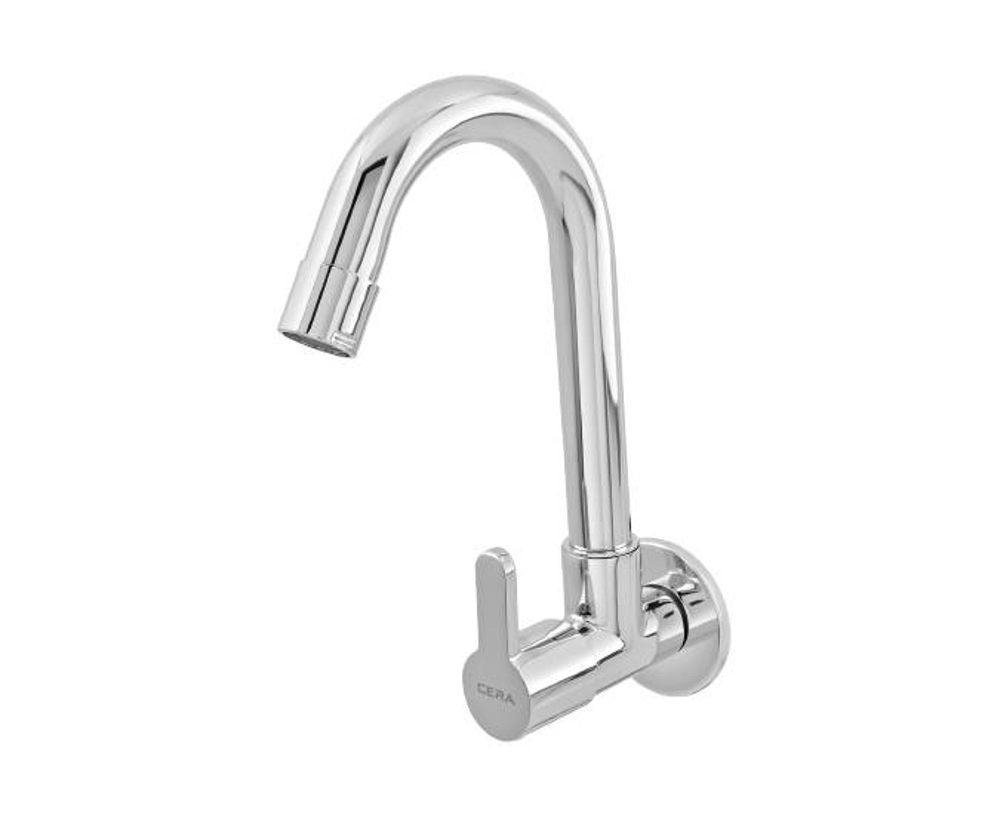 Cera Victor wall mounted Sink cock with long swivel spout and wall flange, F1015251 - View 3