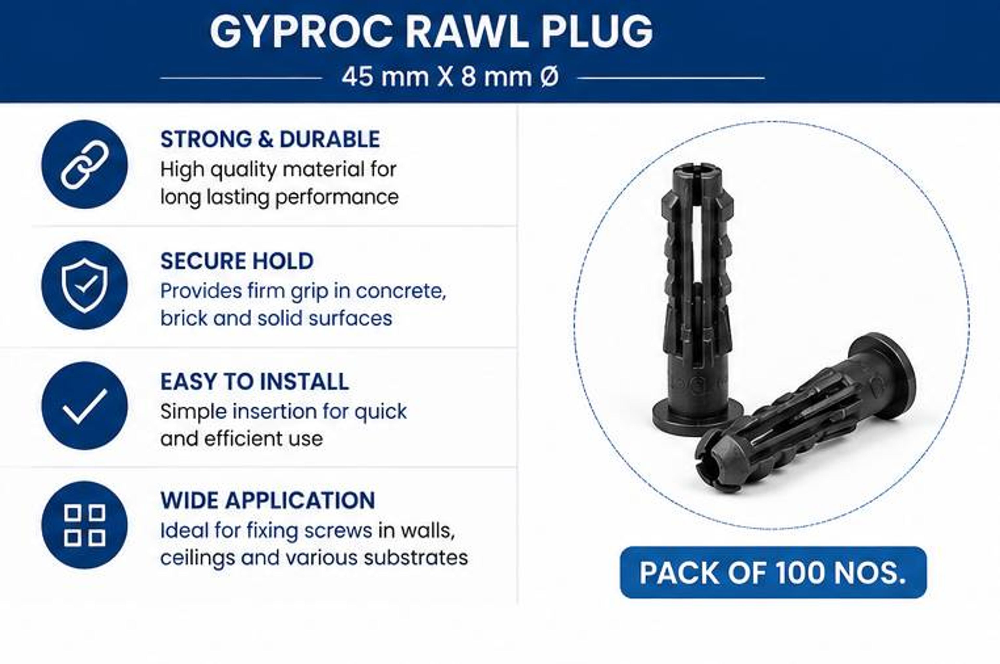 Gyproc GI-RAWL PLUG 8X45MM - Rawl Plug | GI | 45 mm - View 3
