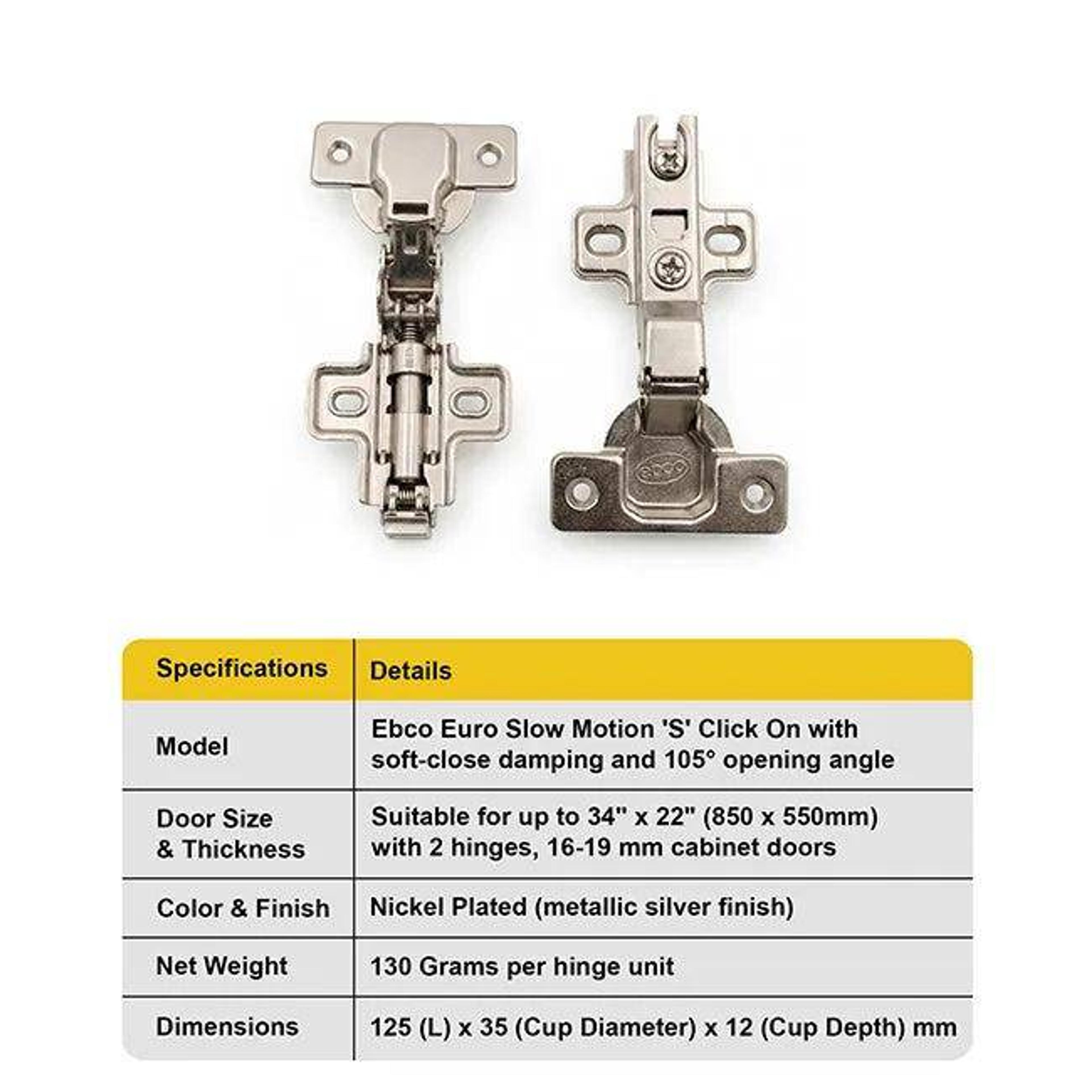 EBCO Soft Close Cabinet Hinge 1 set (2 Nos) - View 5