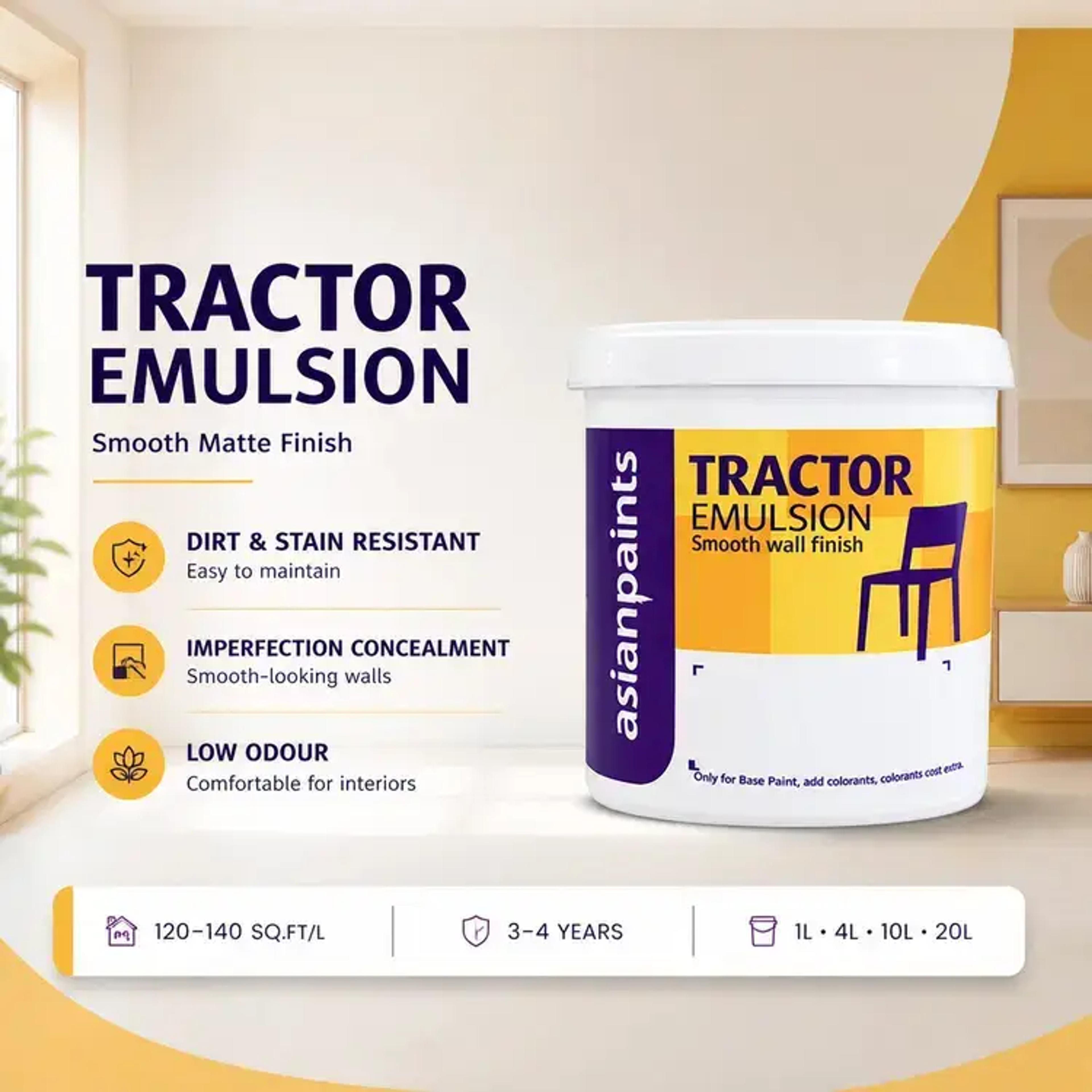 Asian Paints Tractor Emulsion Base White - 120-140 sqft/litre | 1 L | Interior Emulsion - View 2