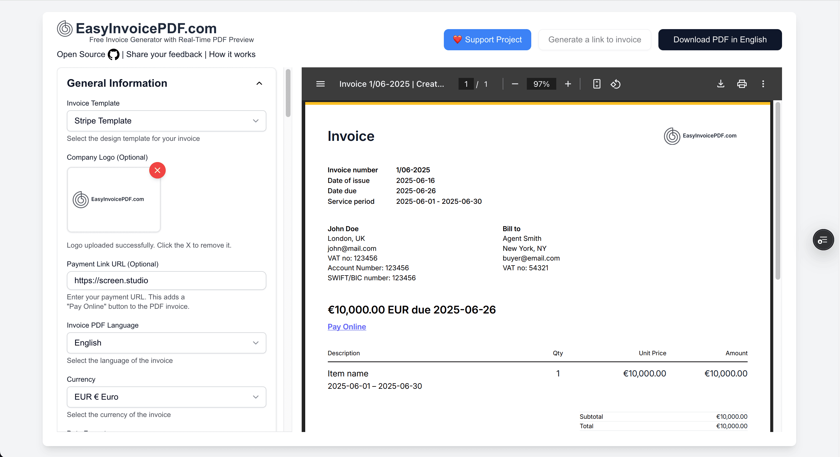 New Stripe Invoice Template