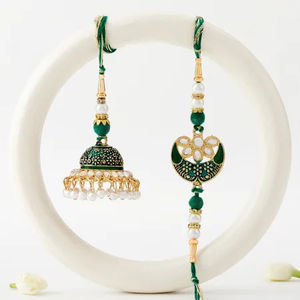 Exquisite Green Bhai Bhabhi Rakhi Set