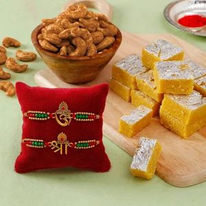 Antique Divine Rakhis With Barfi And Cashews