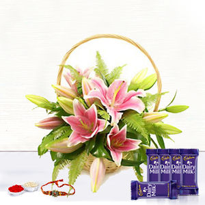 Basket of Lily - Rakhi & Dairy Milk