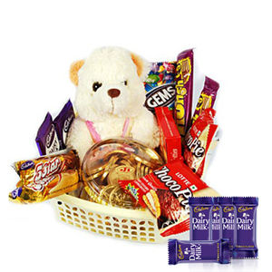 Basket with Teddy & Chocolate Hamper - Dairy Milk Combo