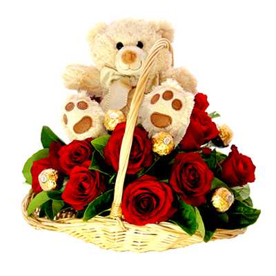Roses With Teddy Hamper Roses With Teddy Hamper