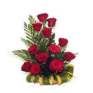 12 Red Roses Flower In a Basket Arrangement