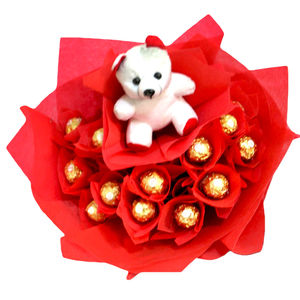 Cute Teddy & Rocher Chocolate Bouquet