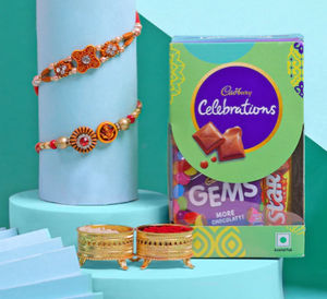 Twin Stone Rakhi and Cadbury Celebration Combo