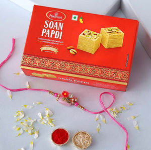 Glamorous Gem Rakhi and Soan Papdi Combo