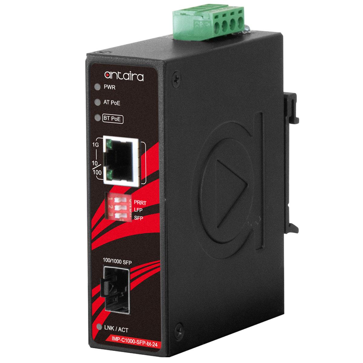 IMP-C1000-SFP-bt | Compact Industrial Gigabit IEEE 802.3bt Ethernet-to-Fiber Media Converter image 1