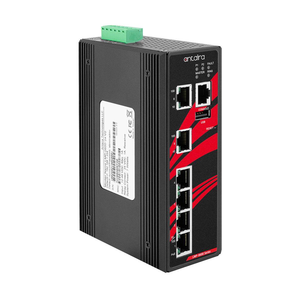 LMP-0600-24-T-V2 | 6-Port Industrial PoE+ Light Layer 3 Managed Ethernet Switch image 1