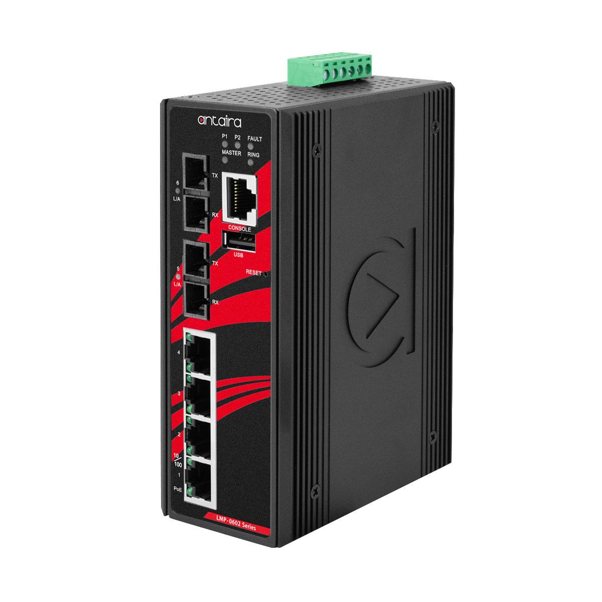 LMP-0602-M-T-V2 | 6-Port Industrial PoE+ Light Layer 3 Managed Ethernet Switch image 1