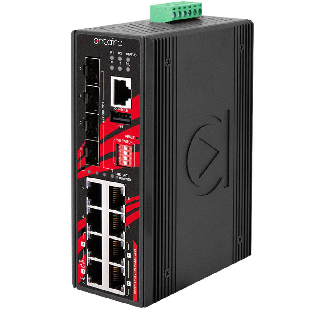 LMP-1202M-SFP-24 | 12-Port Industrial PoE+ Light Layer 3 Managed Ethernet Switch image 1