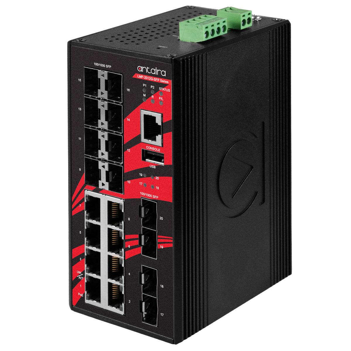 LMP-2012G-SFP | 20-Port Industrial Gigabit PoE+ Light Layer 3 Managed Ethernet Switch image 1