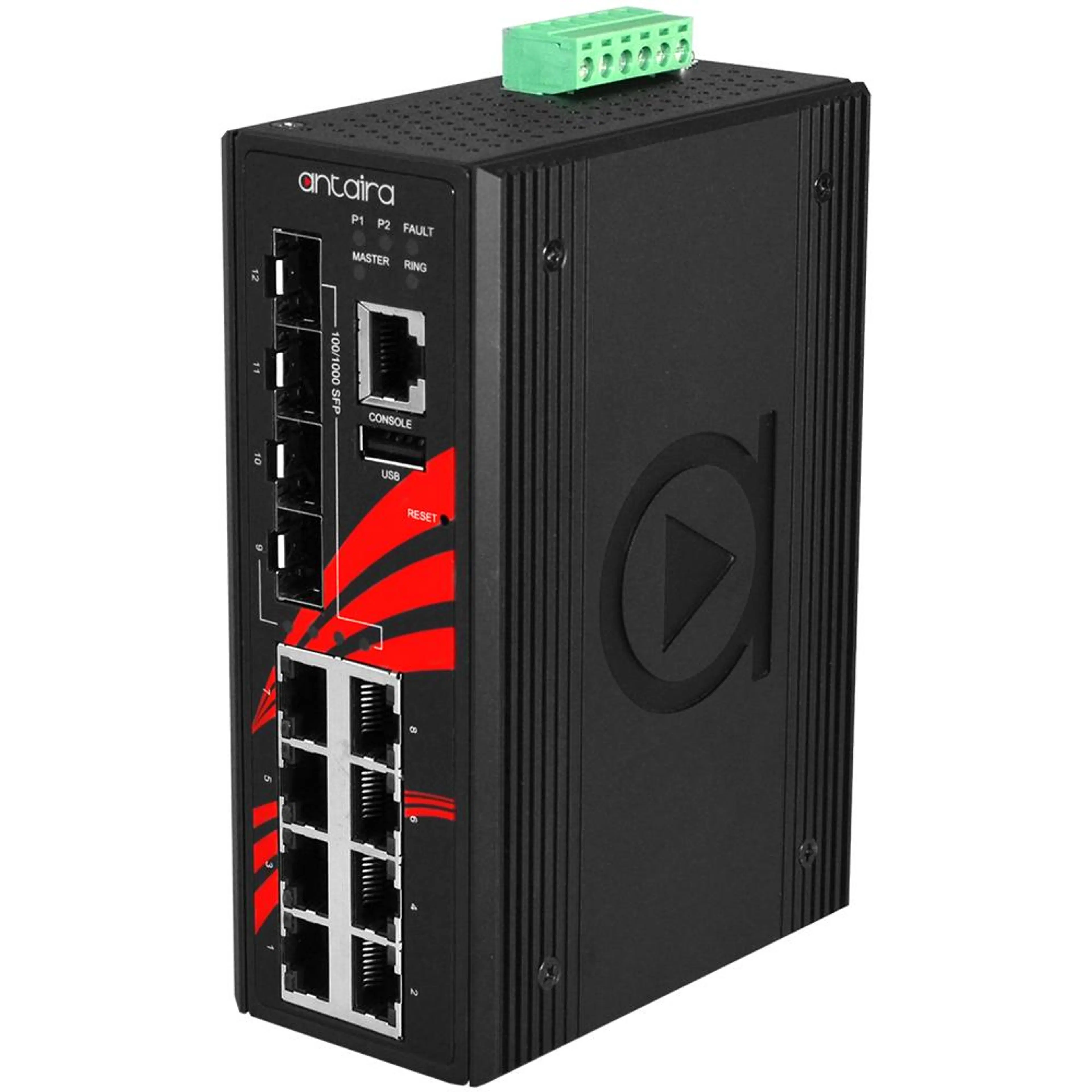 LMX-1204G-SFP-T-CC | 12-Port Industrial Gigabit Light Layer 3 Managed Ethernet Switch